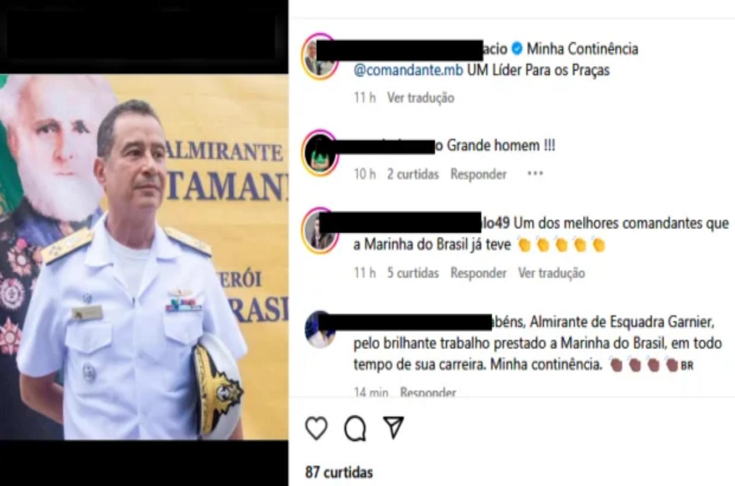Militares indignados com inclusão do Almirante Garnier na lista de indiciados: oficial mantém o título de Comandante da Marinha em seu perfil