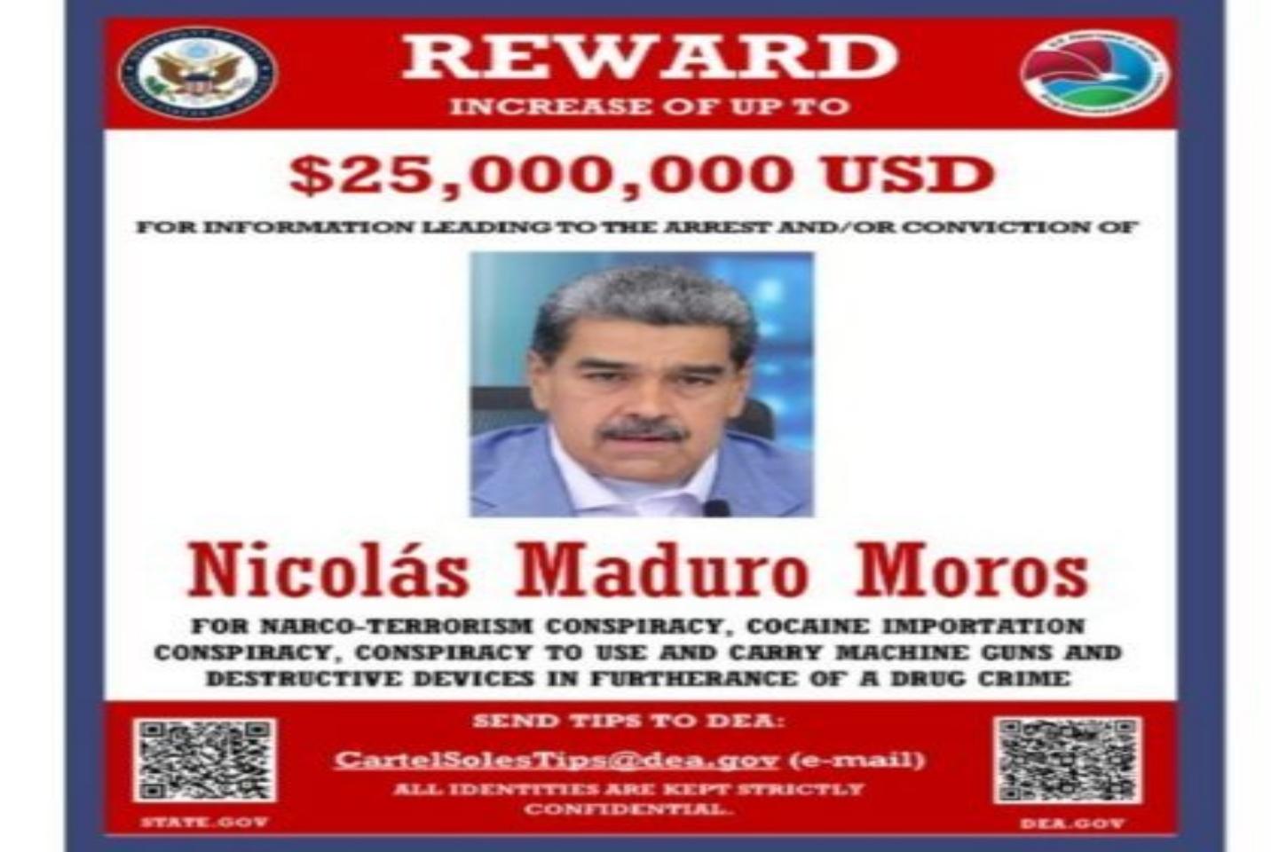 EUA anunciam recompensa de US$ 25 mi por informações contra Maduro